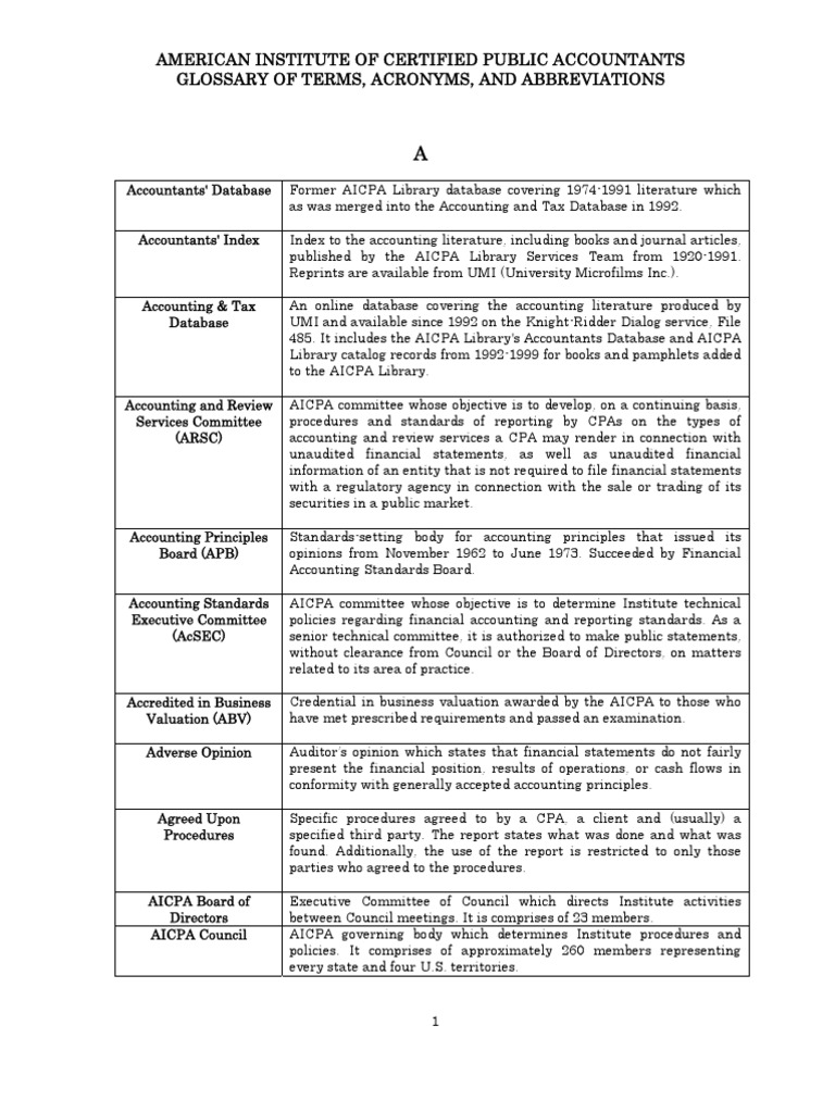 AICPA Glossary Certified Public Accountant Financial Accounting