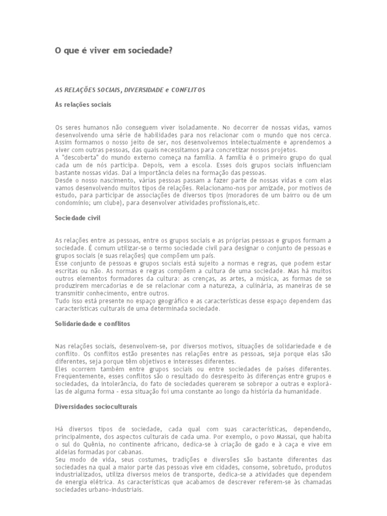 O Que É Viver em Sociedade | PDF | Sociedade | Lazer