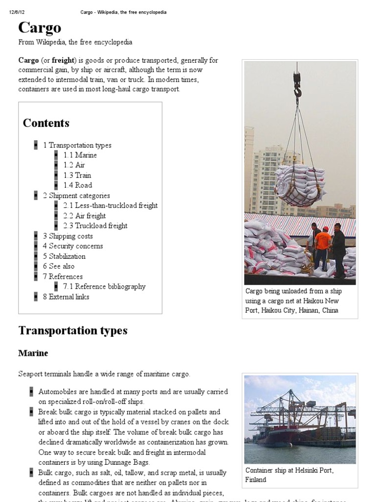 Cargo - Wikipedia, The Free Encyclopedia | PDF | Cargo | Consumer Goods