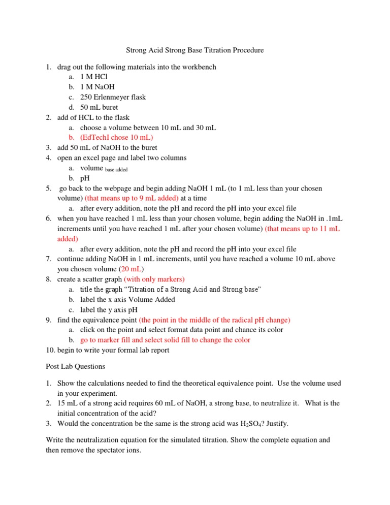 Strong Acid Strong Base Titration | PDF