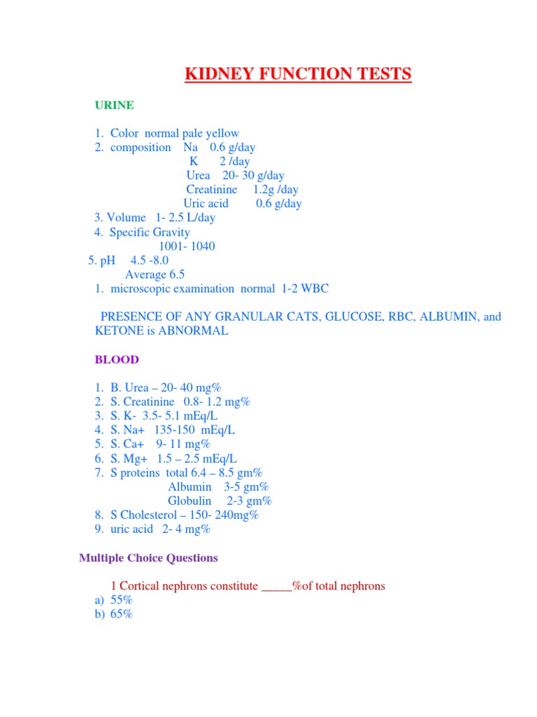 Renal Function Tests | PDF | Renal Function | Kidney