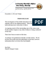 Morgan County Sheriff's Office 12/6/2012 News Release Re: Ivy Bend Double Homicide Investigation