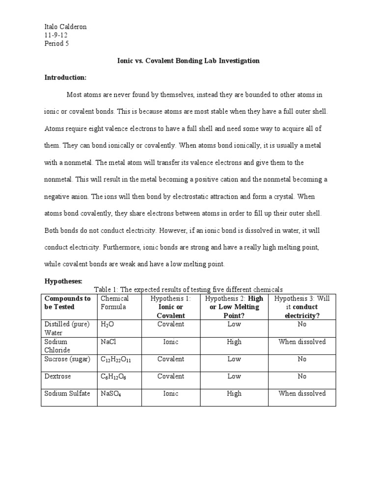 4 Italo Calderon Lab Report Ionic Bonding Chemical Bond
