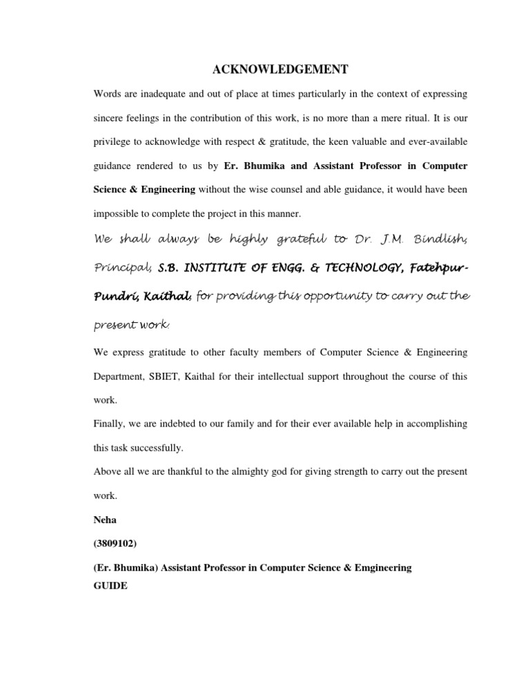 Acknowledgements for Engineering Project | PDF