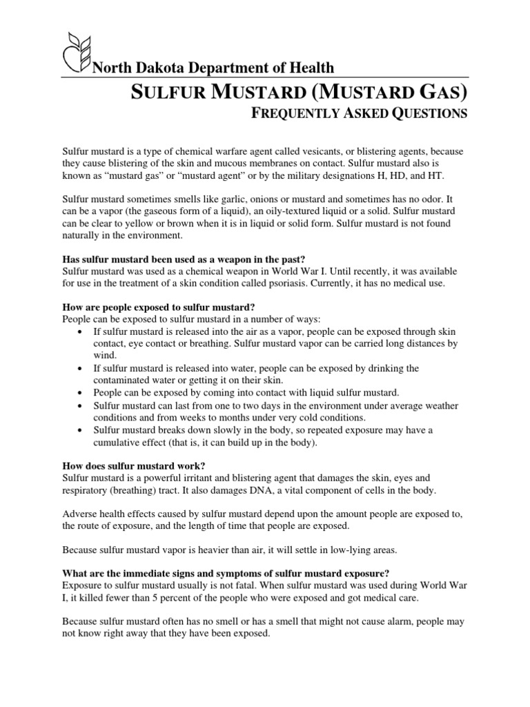 What Is Sulfur Mustard (Mustard Gas) PDF Hypothermia Chemical Warfare