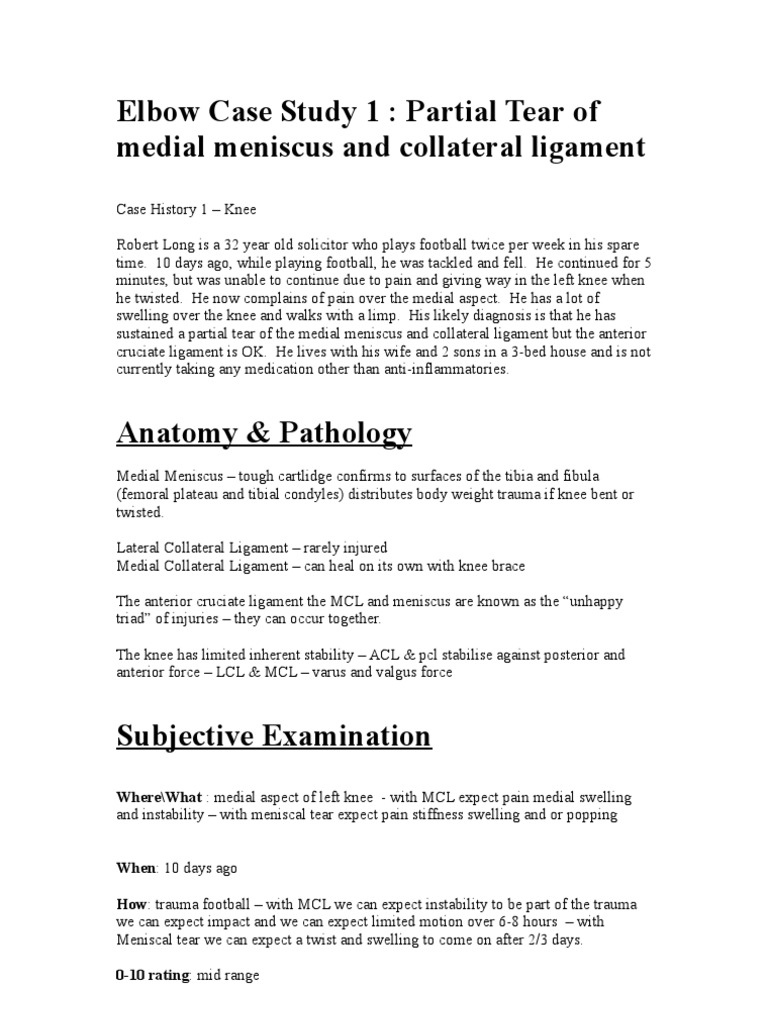Knee Case Study 1 Knee Human Anatomy Free 30day Trial Scribd