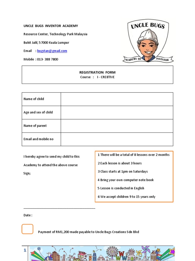 Uncle Bugs Academy Registration Form | PDF
