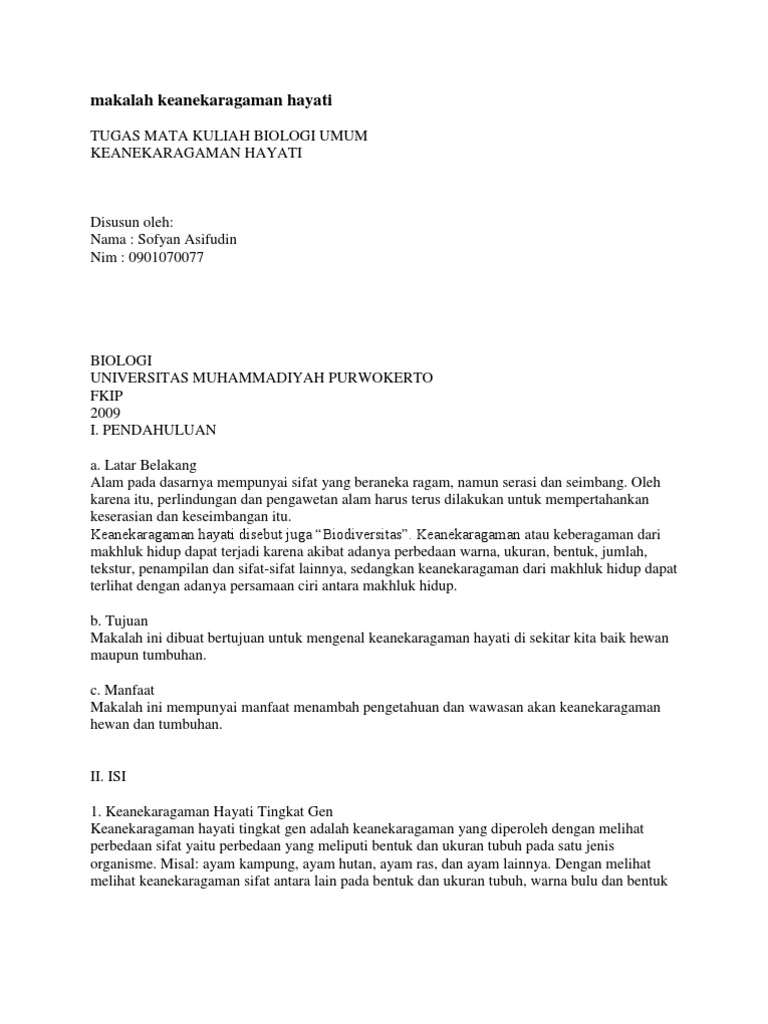 Kata Pengantar Makalah Biologi Tentang Keanekaragaman Hayati Contoh Makalah