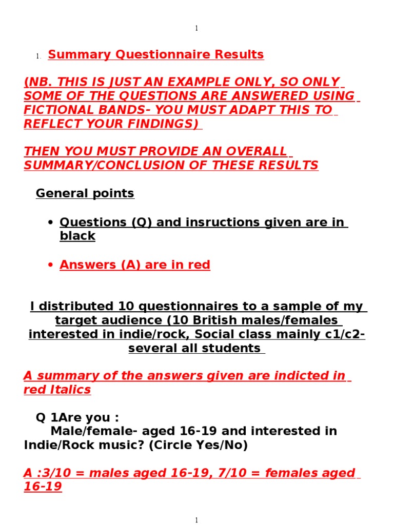 8.questionnaire Results Analysis Task 8 | PDF | Rock Music ...