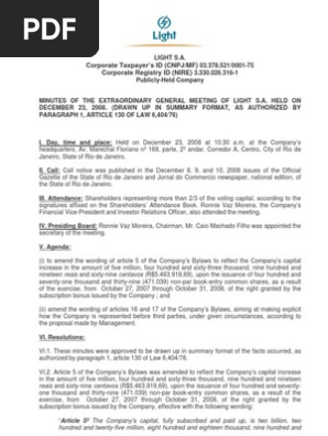 Minutes of the Extraordinary Shareholders Meeting 12 23 2008