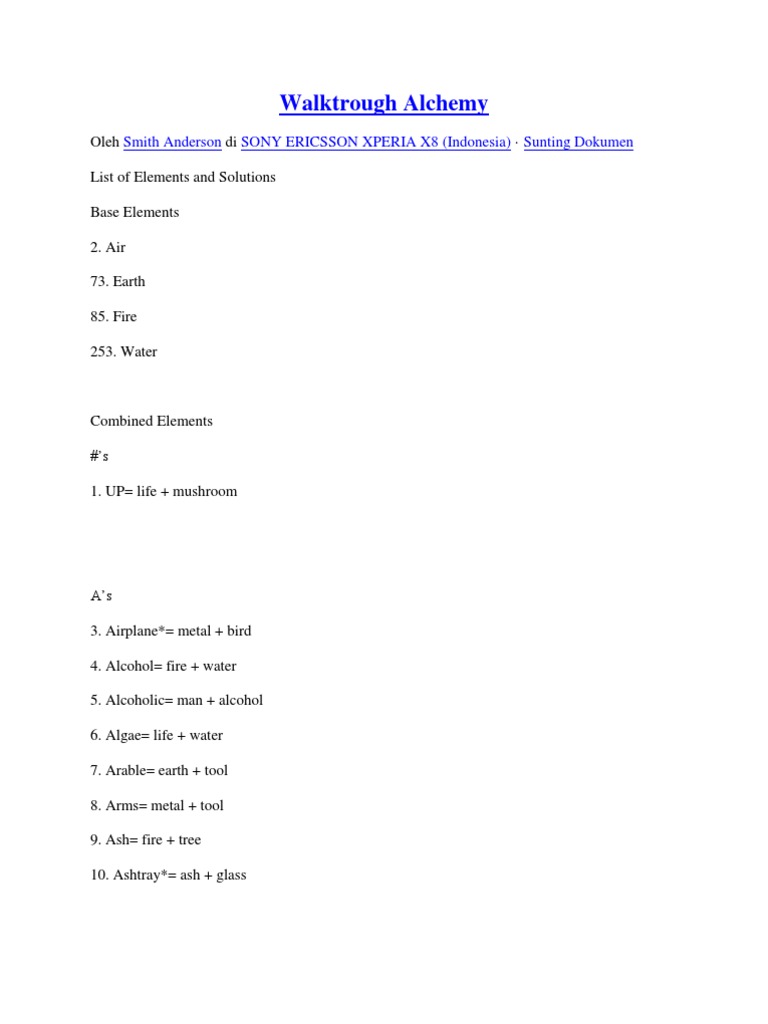 Alchemy Element Combinations Guide | PDF | Water | Oxygen