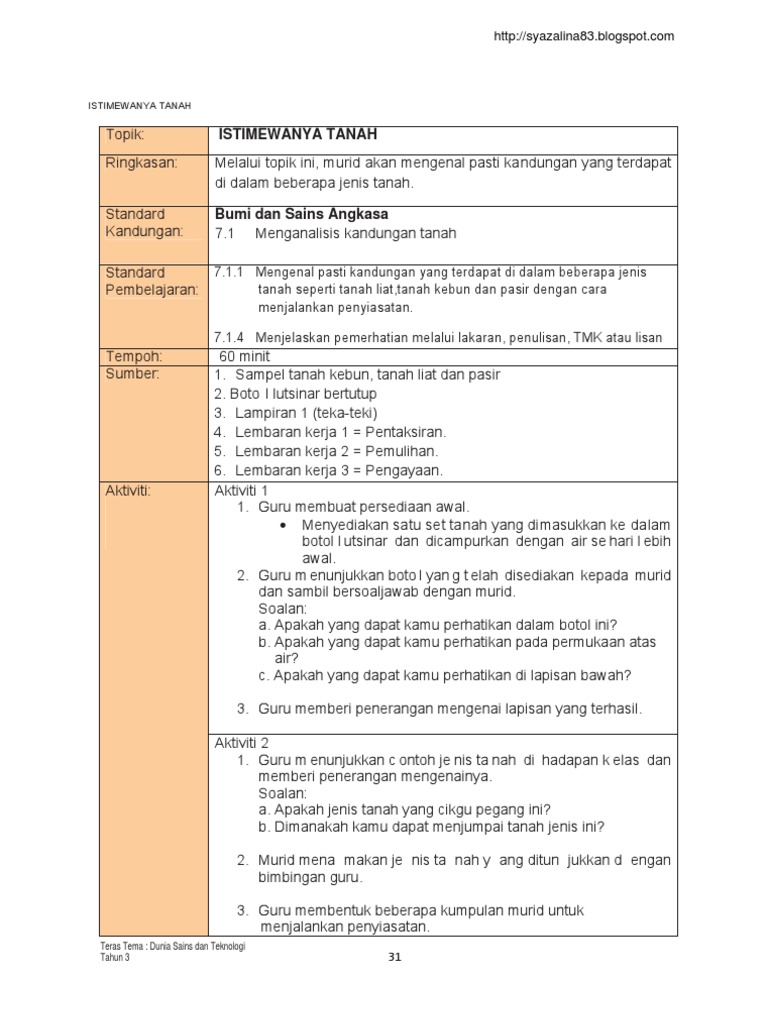 RPH Dunia Sains dan Teknologi Tahun 3 KSSR