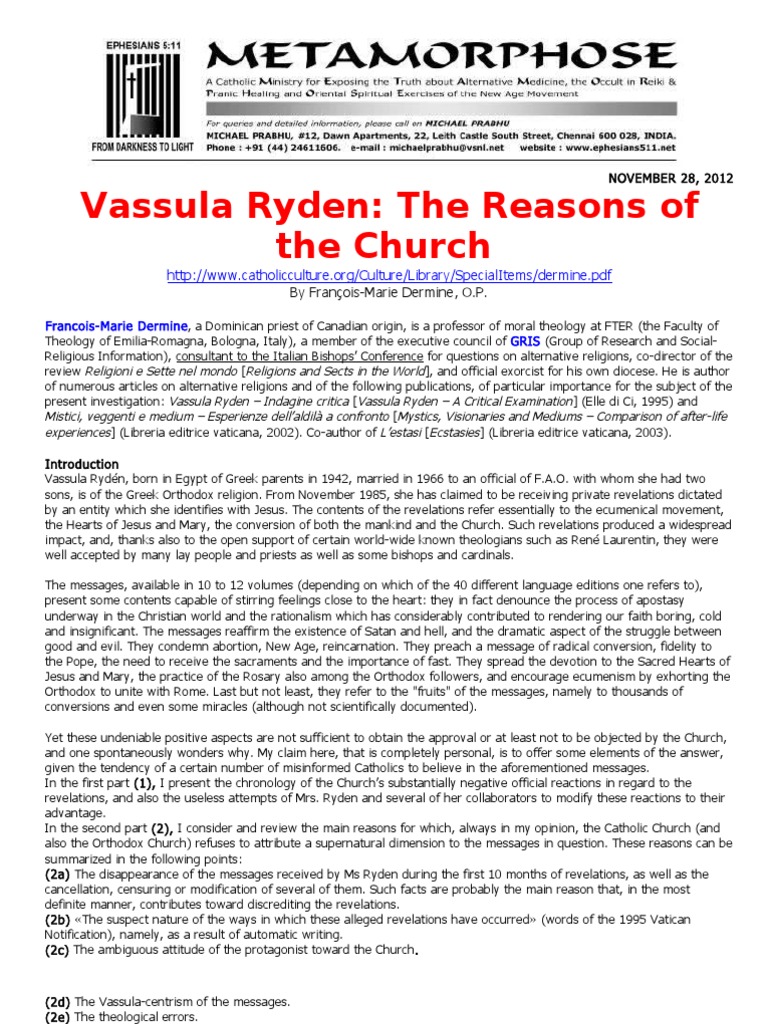 Church's Stance on Vassula Ryden | PDF | Catholic Church | Revelation