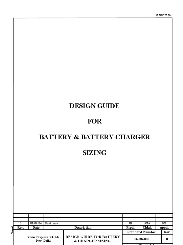 Design Guide Battery Sizing PDF Battery Charger Battery