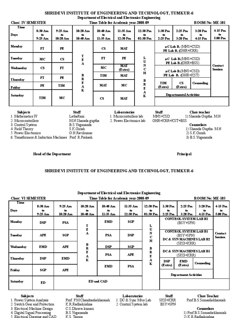 Time Table Eee Pdf
