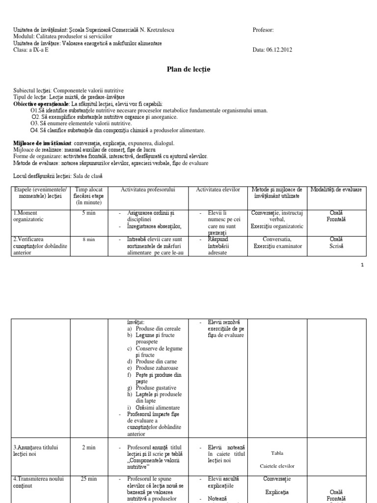 Plan de lectie