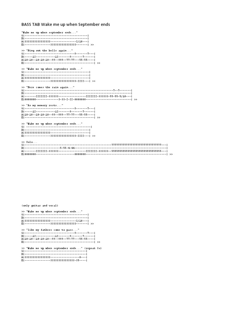 Wake Me Up When September Ends Bass Tab | PDF | Computers