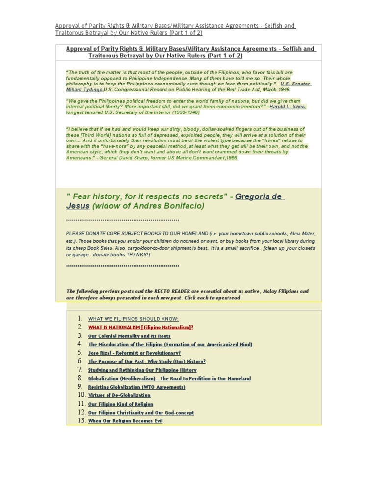 Approval Of Parity Rights Military Bases Military Assistance