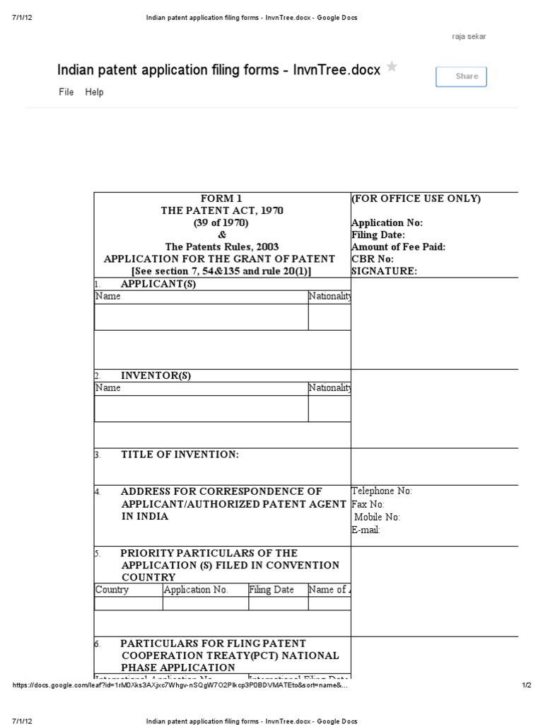 Indian Patent Application Forms Guide | PDF