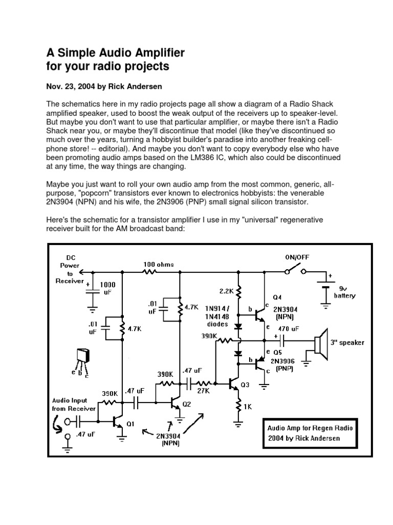 Simple 2N3904 Audio Amplifier Guide | PDF | Amplifier | Electrical ...