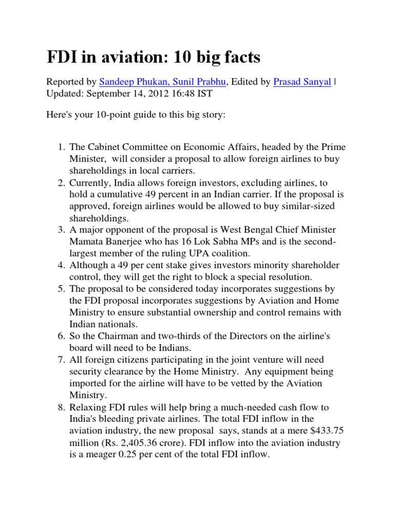 FDI in Indian Aviation: Key Insights | PDF | Business