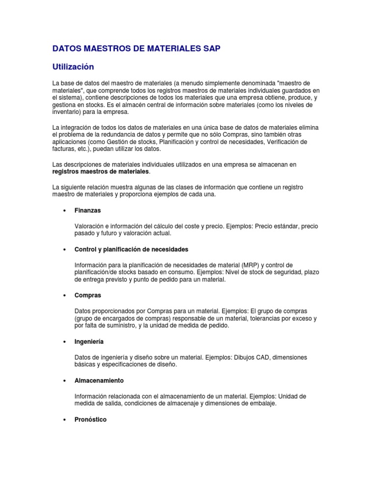 Datos Maestros De Materiales Sap Pdf Planificación Informática
