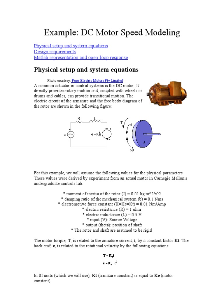 Example: DC Motor Speed Modeling: Physical Setup and System Equations ...