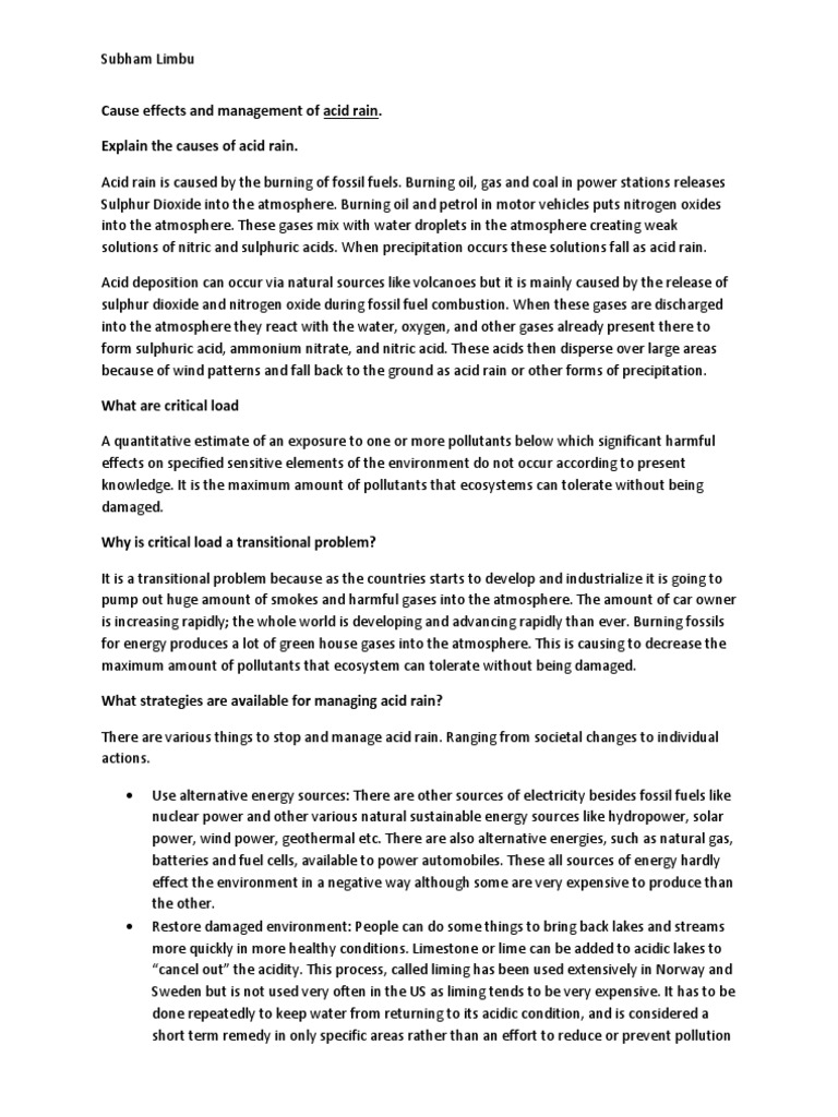 Cause, Effects and Management of Acid Ran | PDF | Fossil Fuels | Combustion
