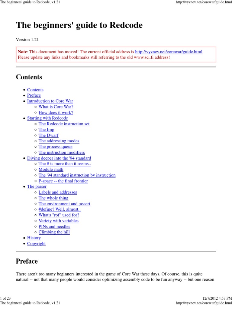 The Beginners' Guide To Redcode, V1.21 | PDF | Instruction Set | C ...