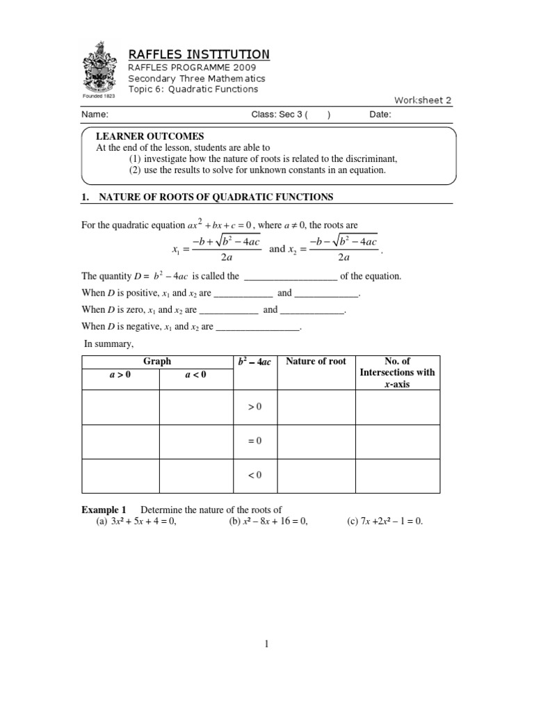 Quad FN Worksheet 2 | PDF | Quadratic Equation | Equations