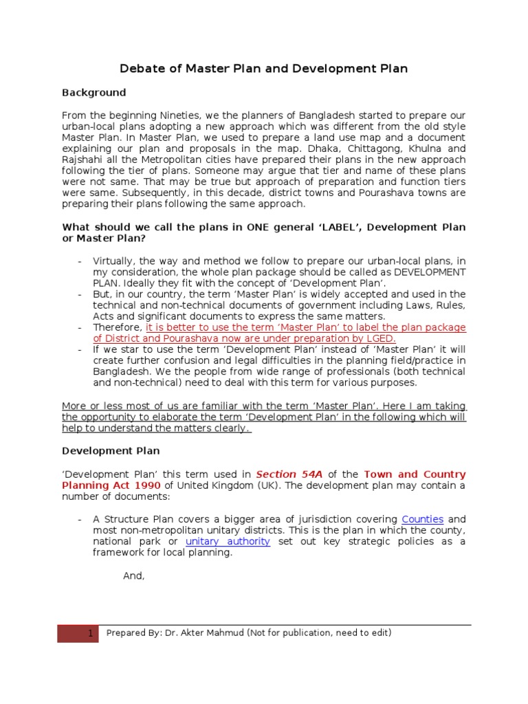 Master Plan vs Development Plan Debate | PDF