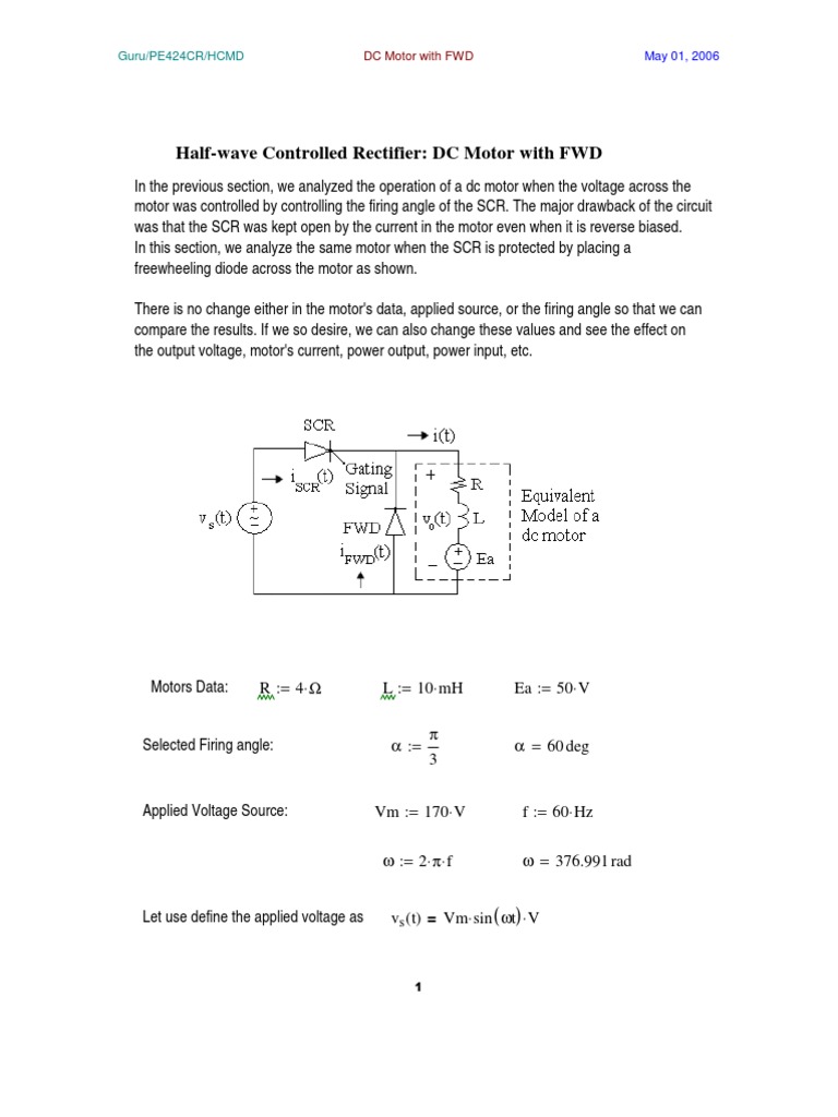 Half-Wave Controlled Rectifier DC Motor With FWD | PDF | Rectifier ...