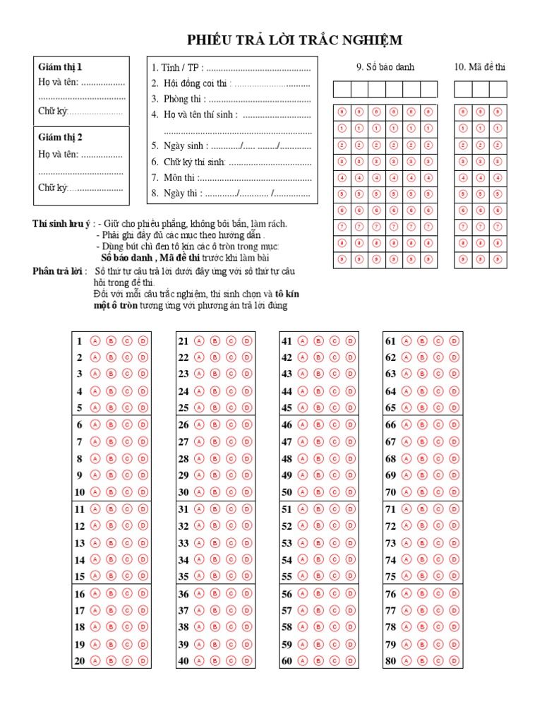 Mau Phieu Tra Loi Trac Nghiem Chuan | PDF