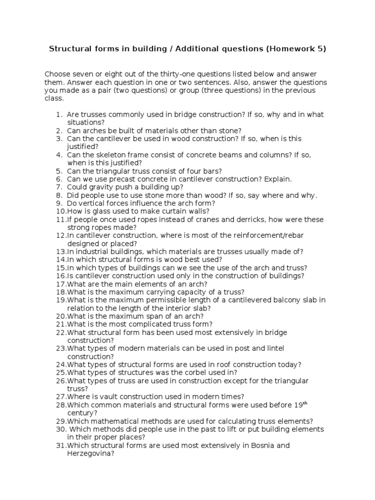 Structural Forms in Building / Additional Questions (Homework 5) | PDF ...