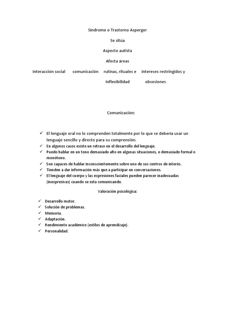 Síndrome o Trastorno Asperger | PDF | Síndrome de Asperger | Conceptos ...