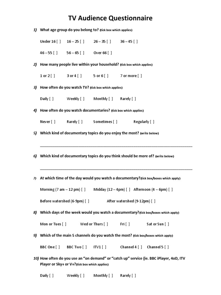 TV Audience Questionnaire and Results PDF Bbc Television Network