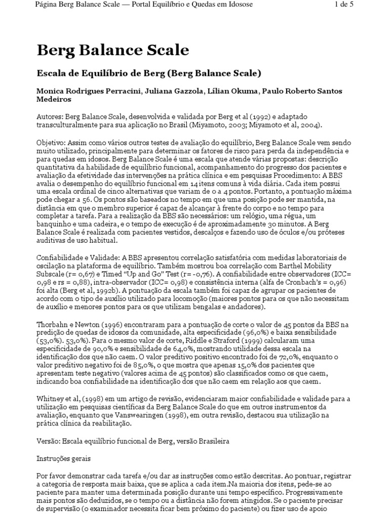 Escala de Equilíbrio de Berg para Idosos | PDF | Pé (unidade de medida ...