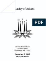Grace Lutheran Church Sunday bulletin and weekly announcements for Sunday, December 2, 2012