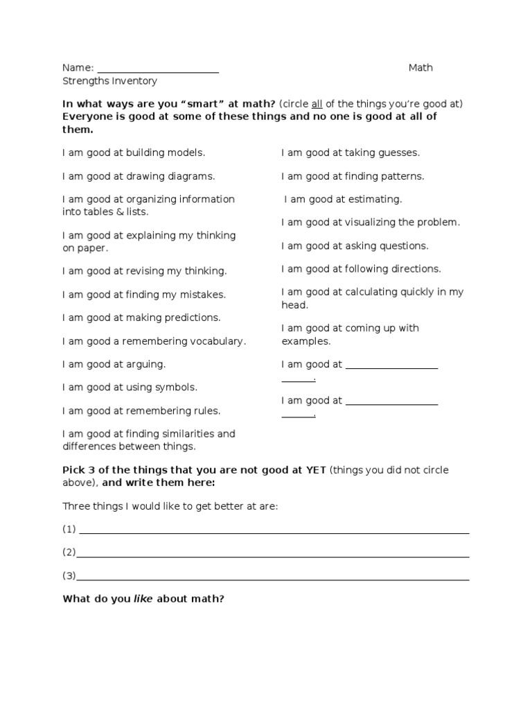 Strengths Inventory | PDF | Educational Psychology | Teaching Mathematics