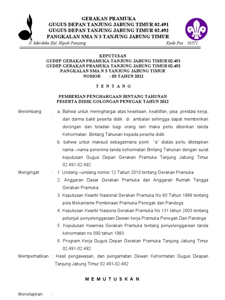 Contoh Surat Keputusan Gugus Depan VIANLOVES