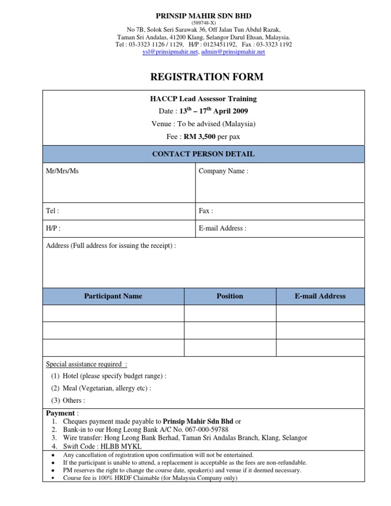 HACCP Lead Assessor Training Registration | PDF