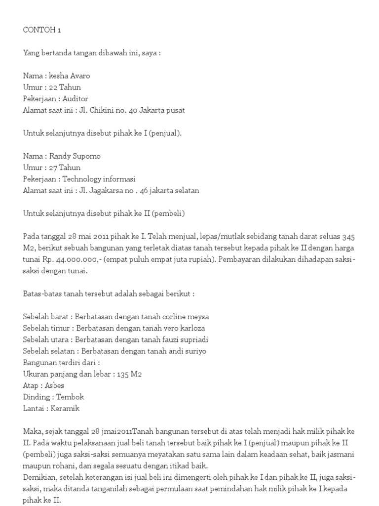 Contoh Surat Pernyataan Jual Beli Rumah Simak Gambar Berikut