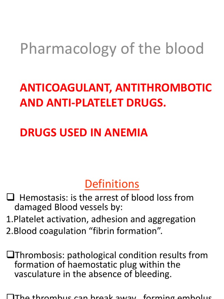 Anticoagulants and Anemia Pharmacology | PDF | Coagulation | Thrombosis