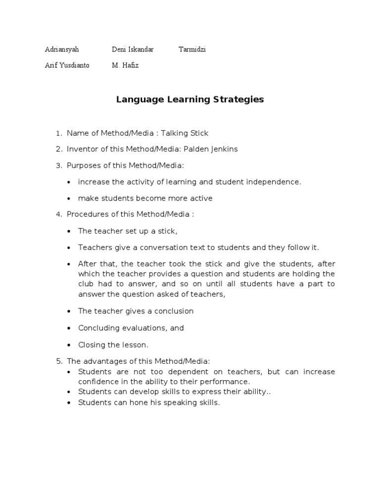 Talking Stick Method for Language Learning | PDF