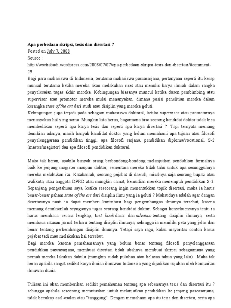 Perbedaan Skripsi Tesis Dan Disertasi Pdf Tesis Doktor Filsafat