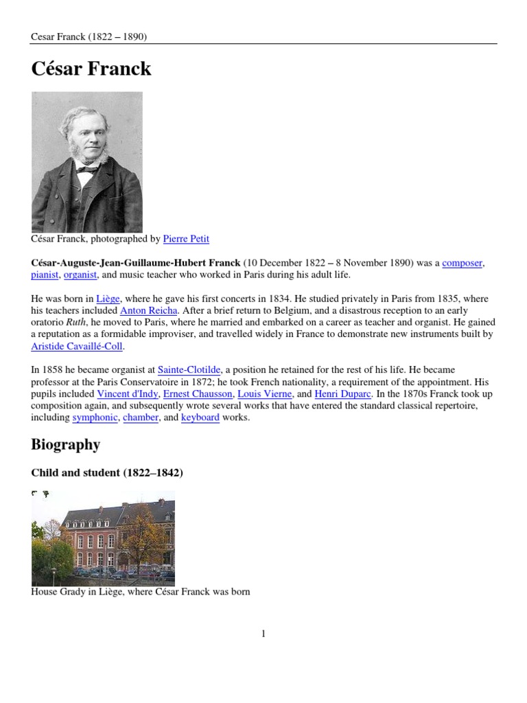 César Franck: Composer Biography | PDF | Classical Music | Leisure