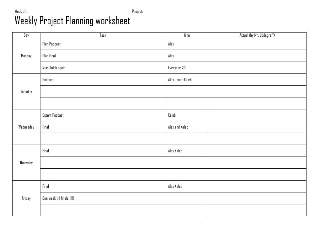 Weekly Project Planning Worksheet 2012 121012 | PDF