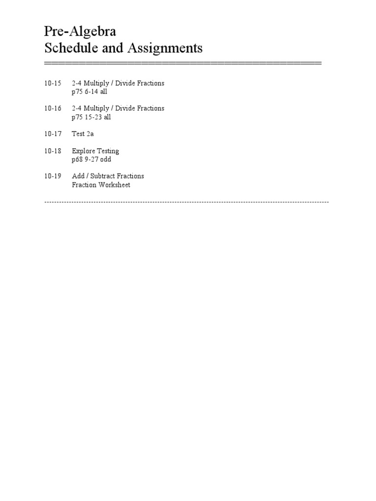 Pre-Algebra Schedule & Assignments Guide | PDF