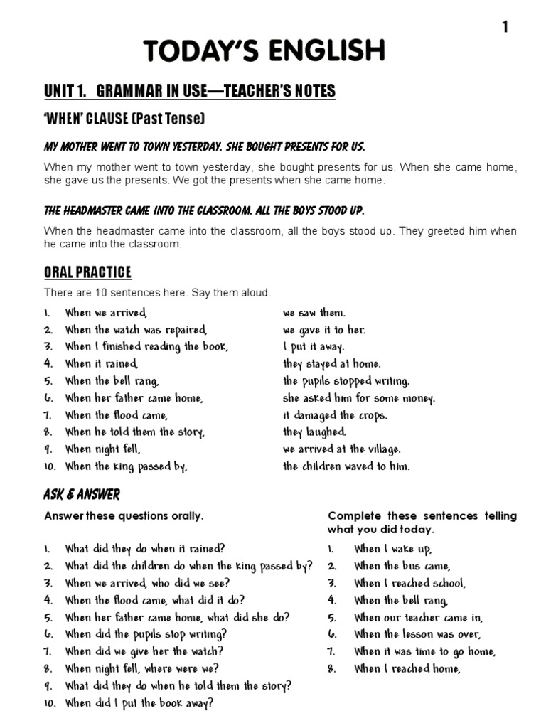 Unit 1. Grammar in Use-Teacher'S Notes: Ask & Answer Ask & Answer Ask ...