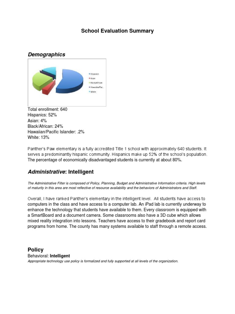 Demographics: School Evaluation Summary | PDF | Curriculum | Computer ...